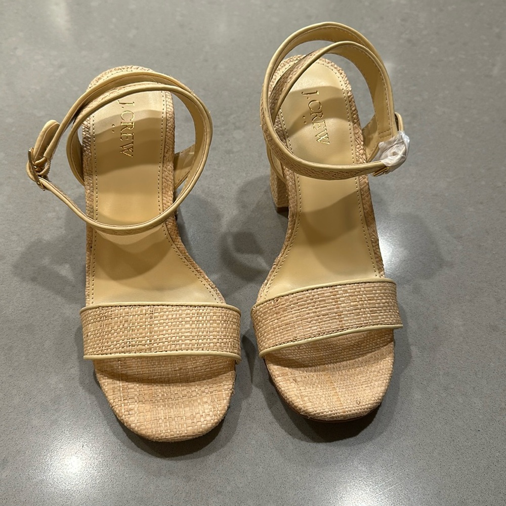 JCREW BRAND NEW - Raffia open toe block heels